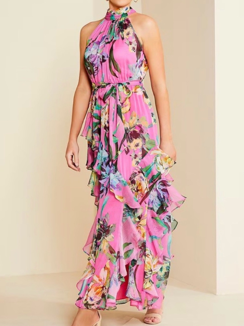 Alex Marie Nina Sleeveless Mock Neck A-Line Dress Fandango Pink NWT $248 - Picture 2 of 7